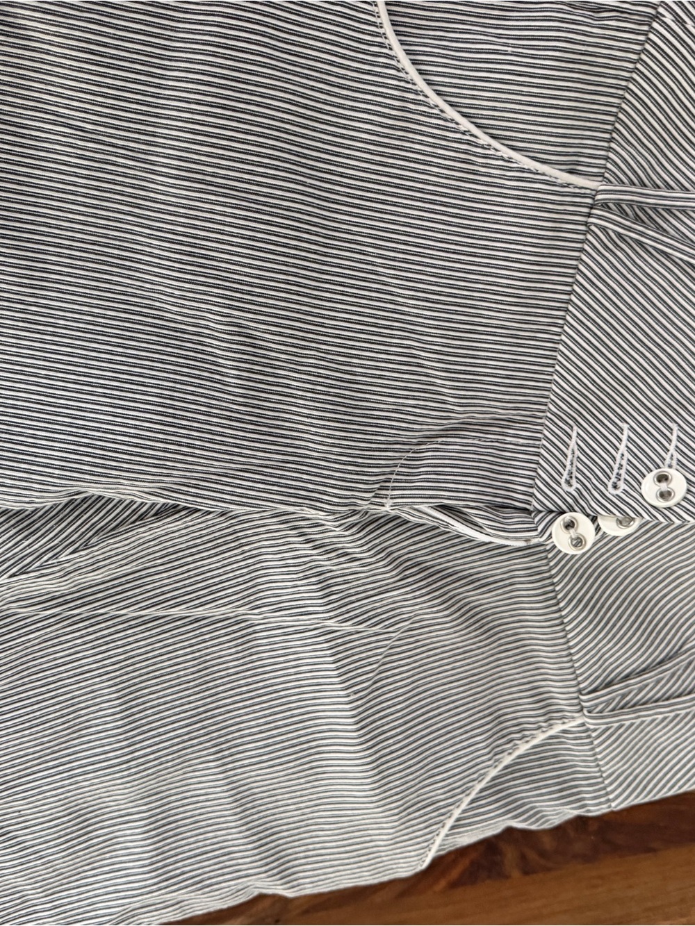 bebe Black and White Pinstriped Pencil Skirt with Button Detail